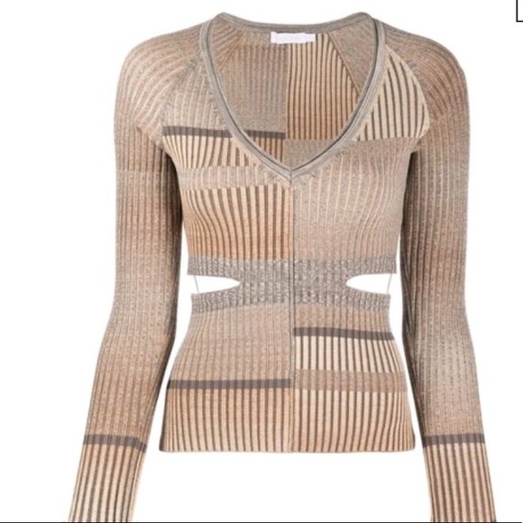 Jonathan Simkai espresso stripe ribbed cutout top - Picture 5 of 9